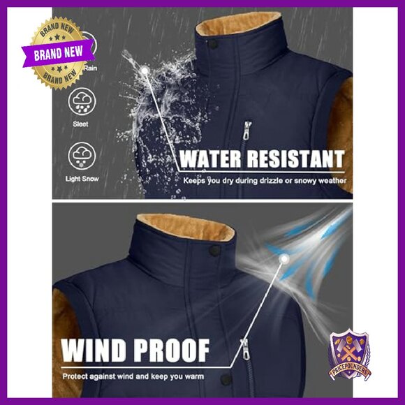 Men's Fleece Lined Quilted Puffer Vest with 4 Pockets - Picture 4 of 8